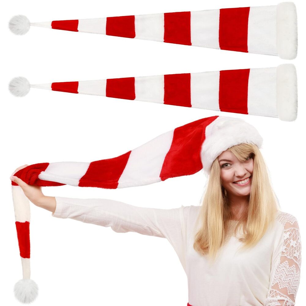 8821 2 Pcs Christmas Santa Hat Extra Long Plush Christmas Hat White Xmas